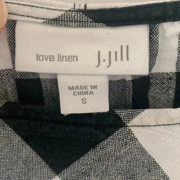 J Jill Love Linen Black and White Checkered Linen Blouse - Picture 2 of 6